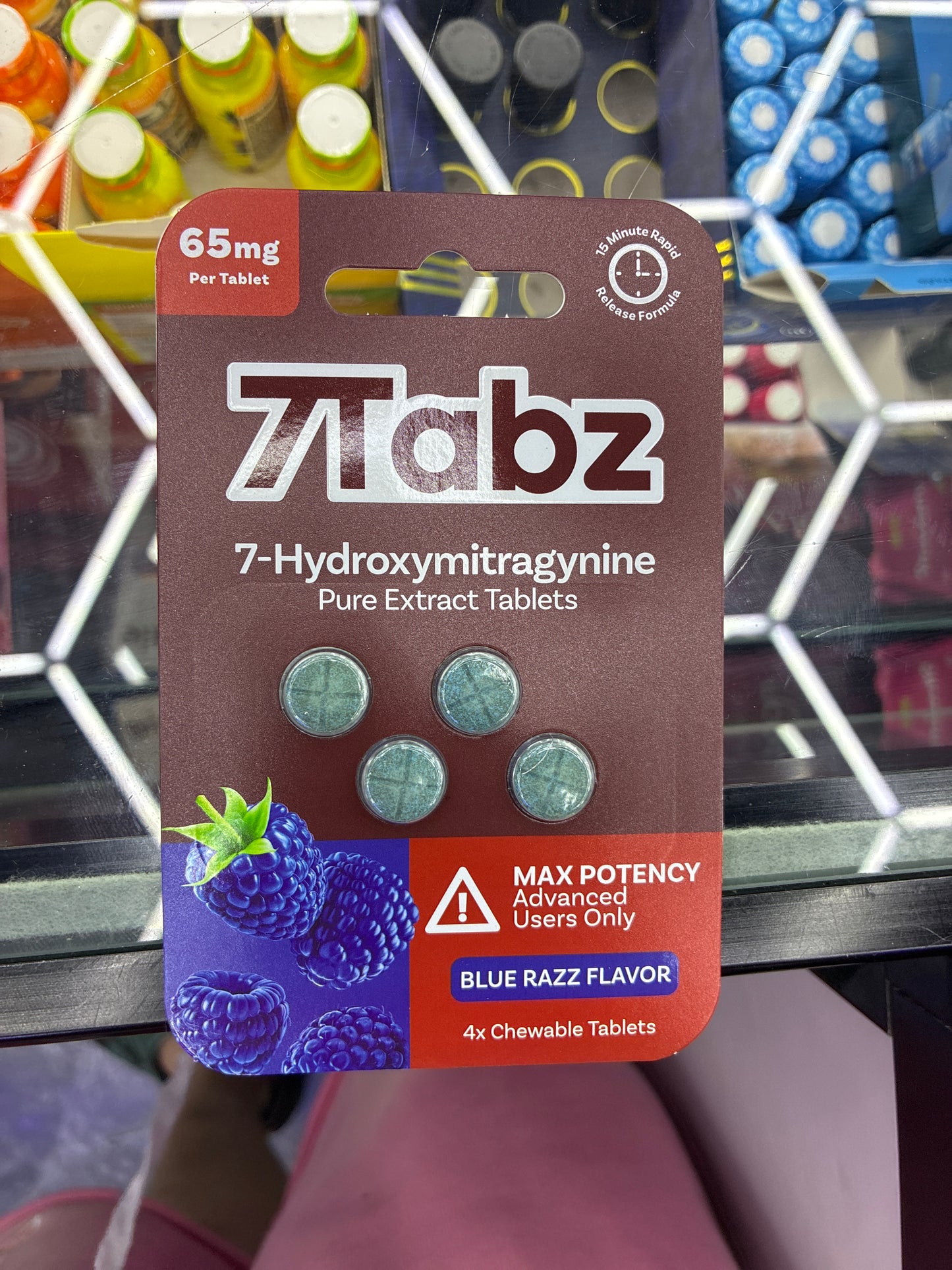 7tabz 7-hydroxymitragynine 65mg per 260mg blue razz flavor
