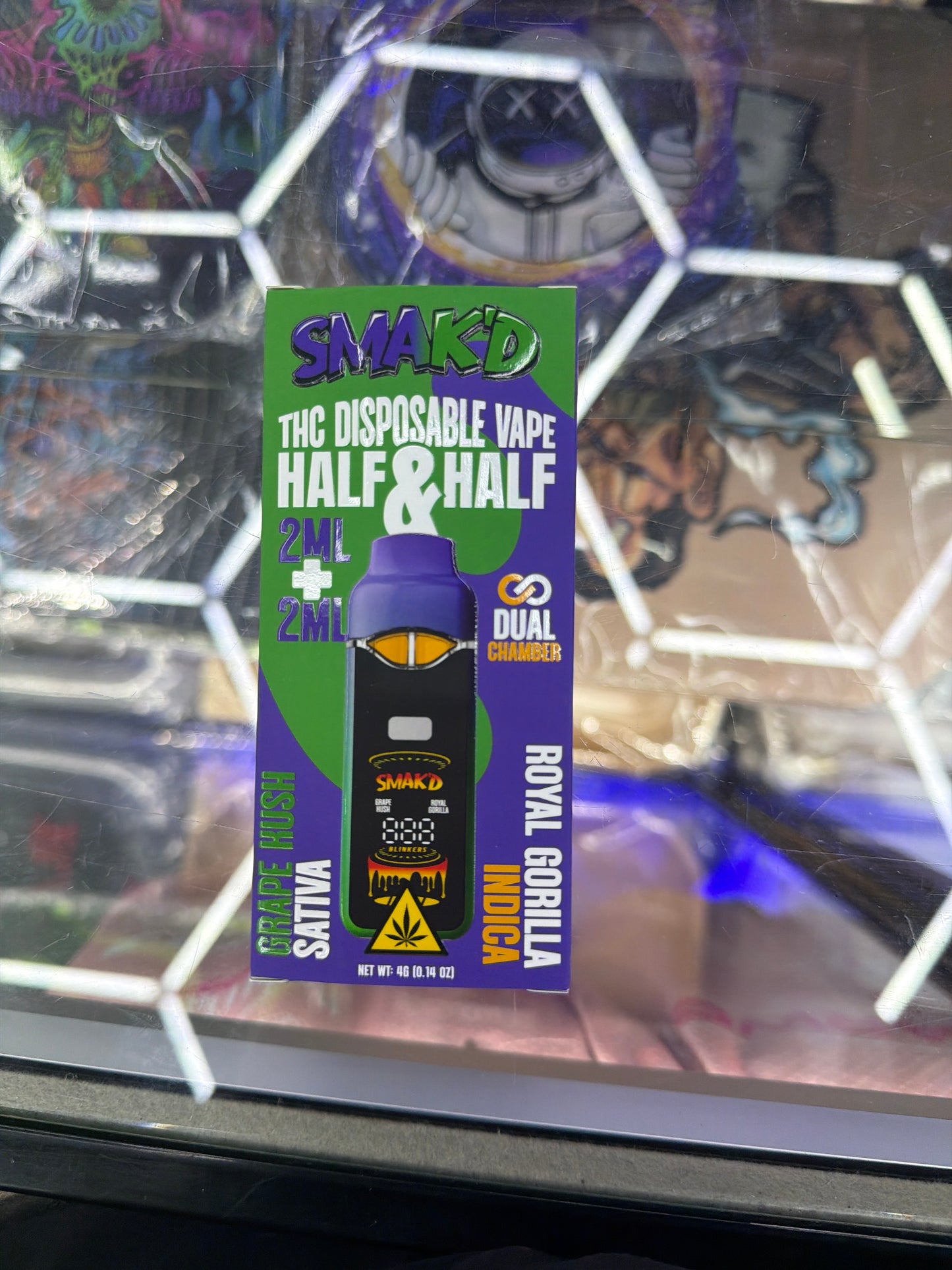 Smakd thca disposable vape Half & Half 2ml + 2ml dual chamber grape kush sativa / royal gorilla indica