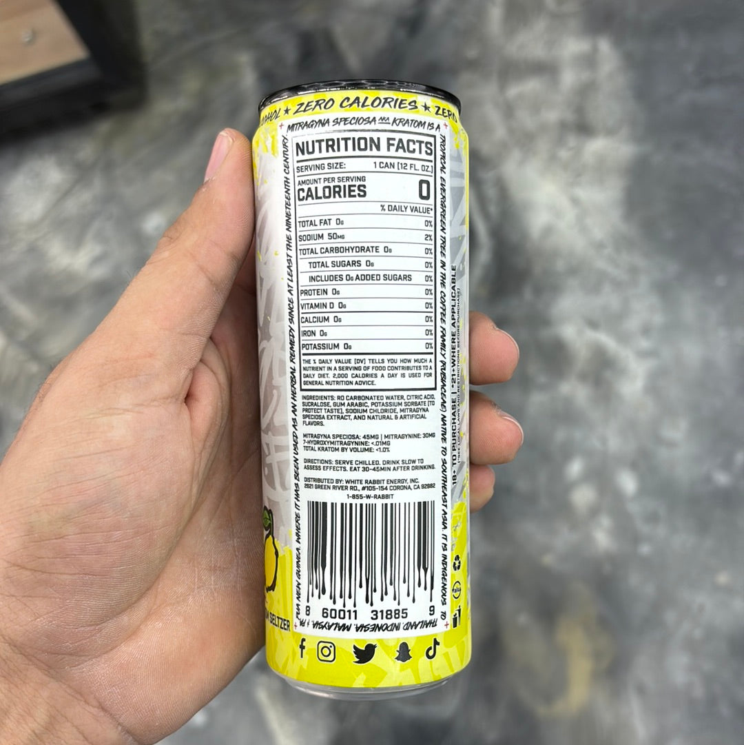 White rabbit, raspberry lemonade, Kratom seltzer