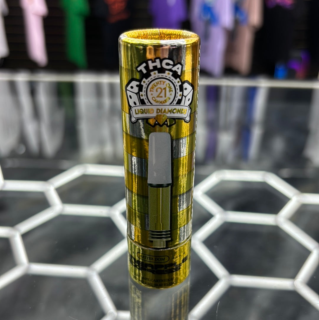 Twenty one Cannabis, THCA, liquid diamonds. Pineapple, express sativa, 2G vape cartridge