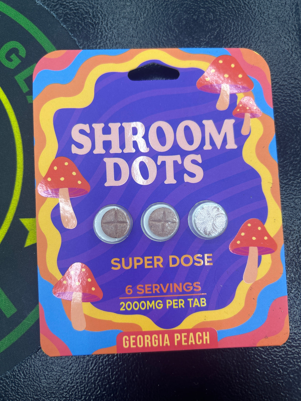 Shroom dots proprietary mushroom and nootropic blend super dose 2000mg per tab Georgia peach