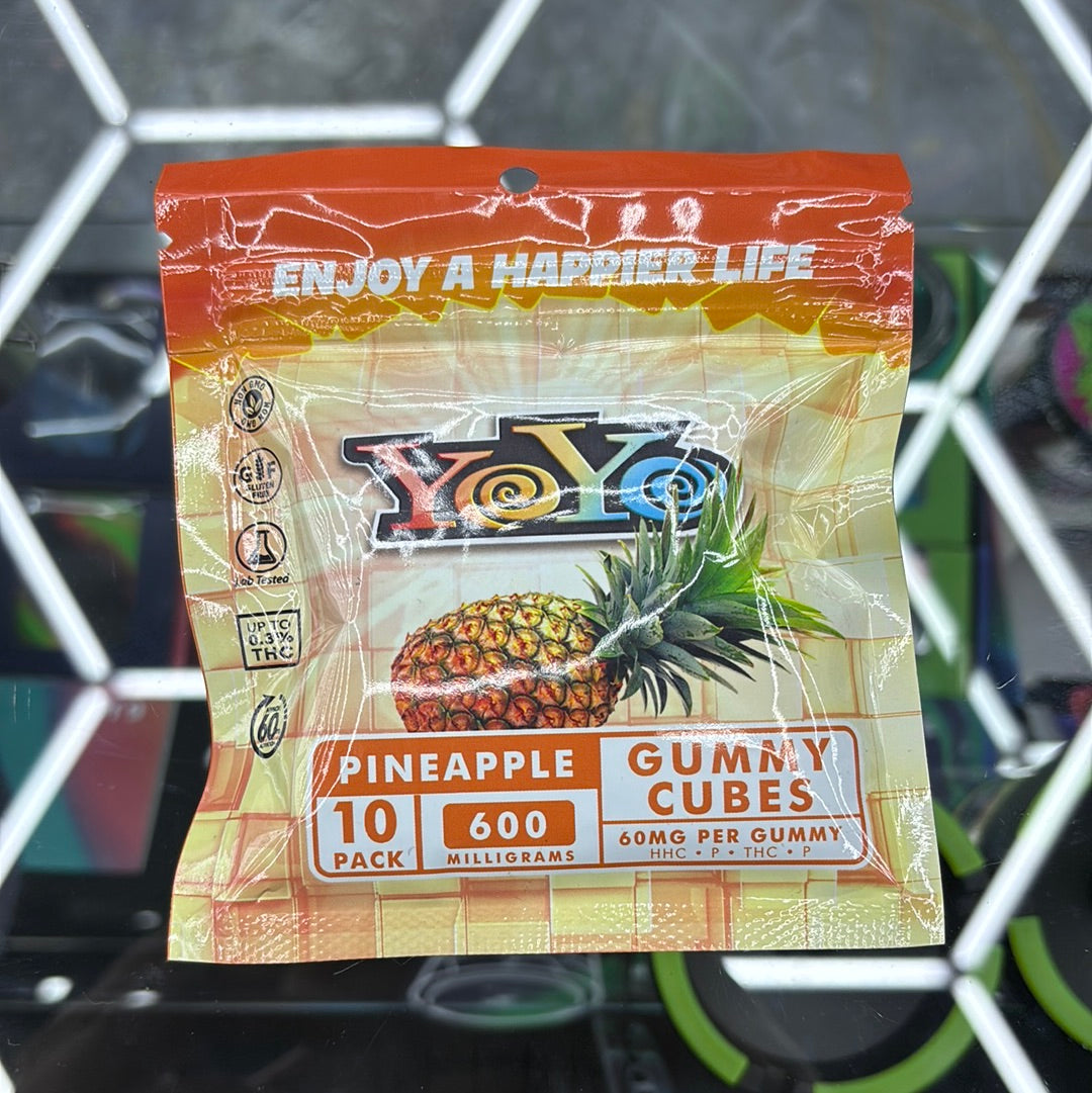 Yoyo pineapple gummy cubes 10 pack 600 mg