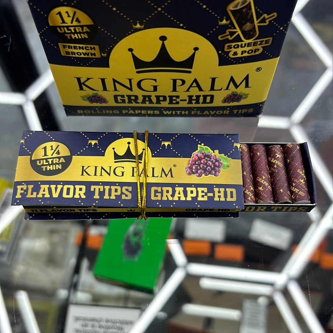 King palm 1 1/4 ultra thin flavor, tips, grape hd , joint wraps, French brown paper