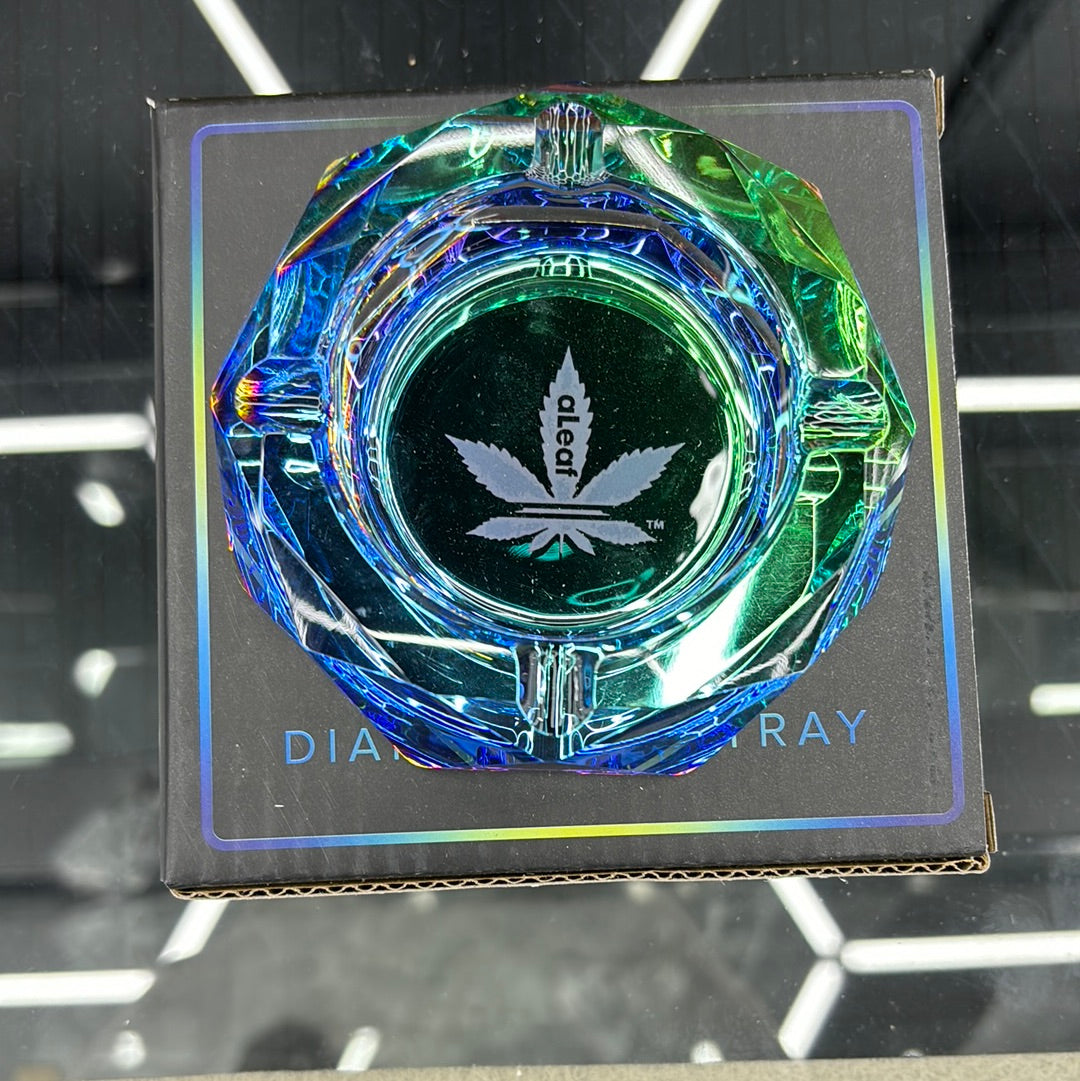 Aleaf green glass ashtray