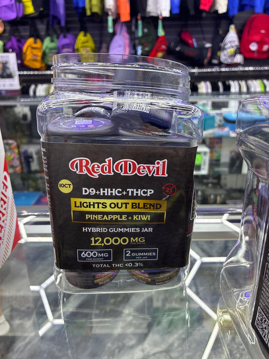 Red devil d9+hhc+thcp lights out blend pineapple + kiwi 600mg 2ct