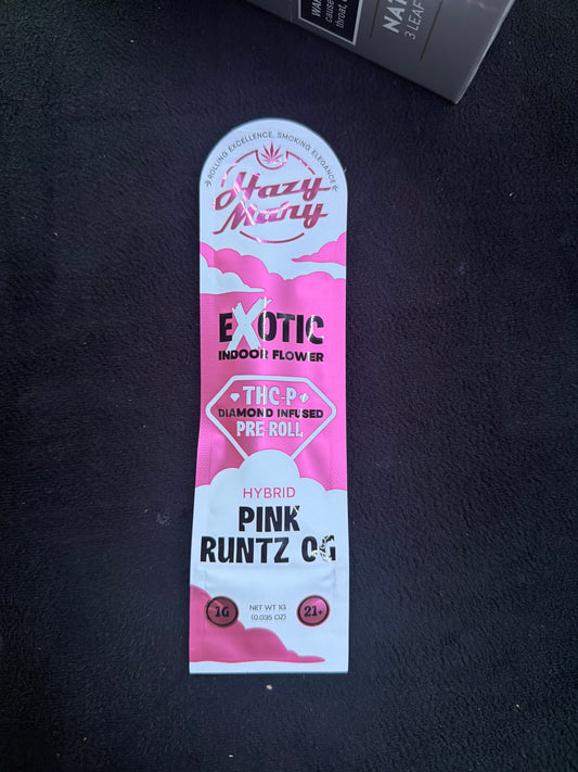 HAZY MARY EXOTIC INDOOR FLOWER THCP DIAMOND INFUSED PRE ROLLS 1G - PINK RUNTZ OG HYBRID