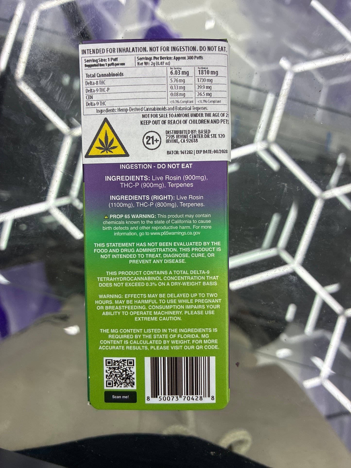 Based 2g live rosin thc-p device hulk berry sativa