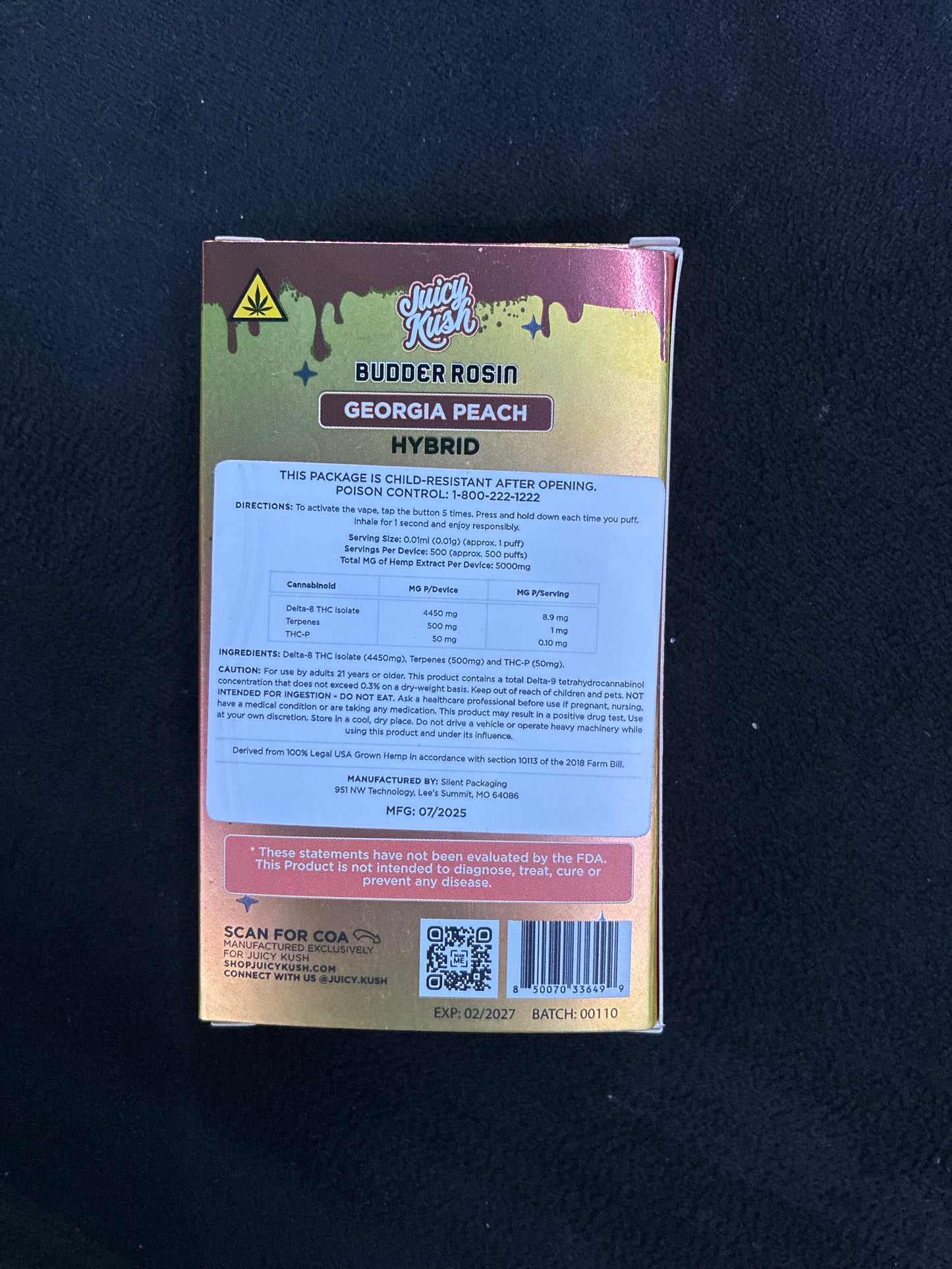 Juicy kush budder rosin Georgia peach hybrid thcp live rosin 5 gram