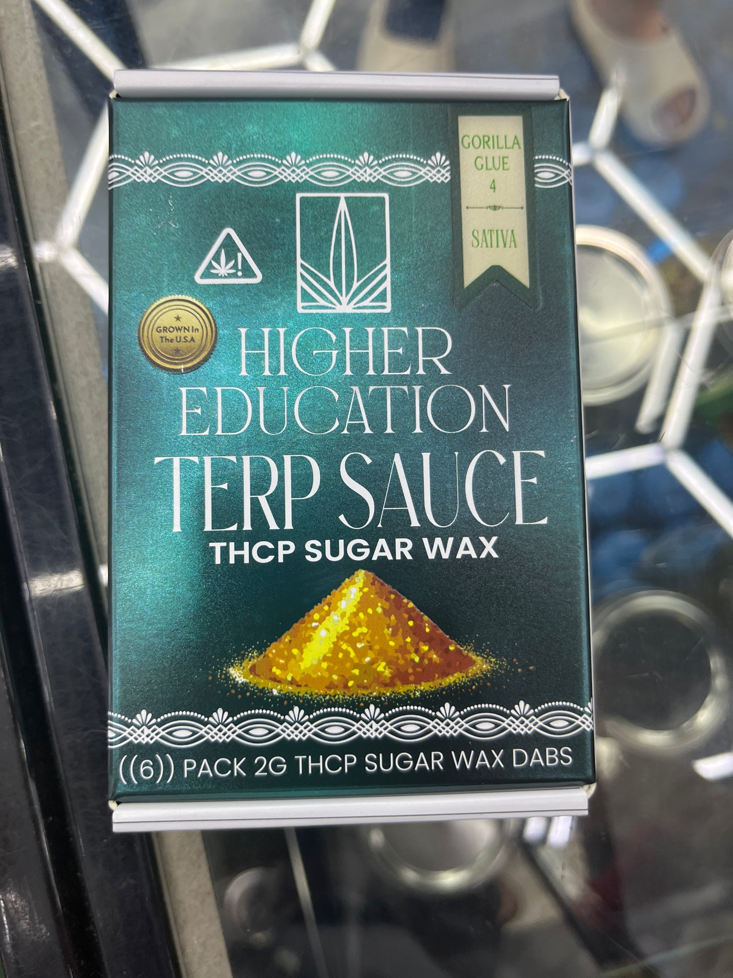 Higher education, terp sauce, THCP sugar, wax gorilla glue, sativa, 2 g