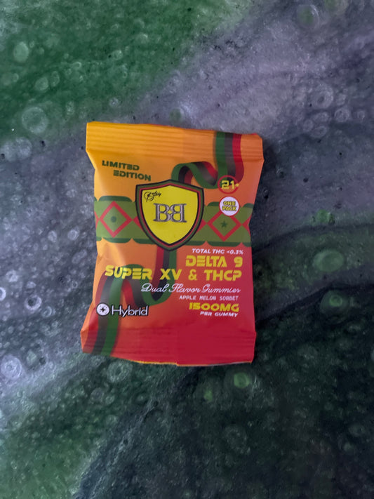Bud buddy, dual flavor collection 1500mg thcp gummy’s apple melon sorbet hybrid