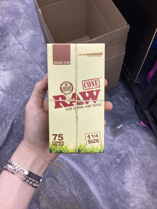 Raw organic hemp 75 cones per box 1 1/4