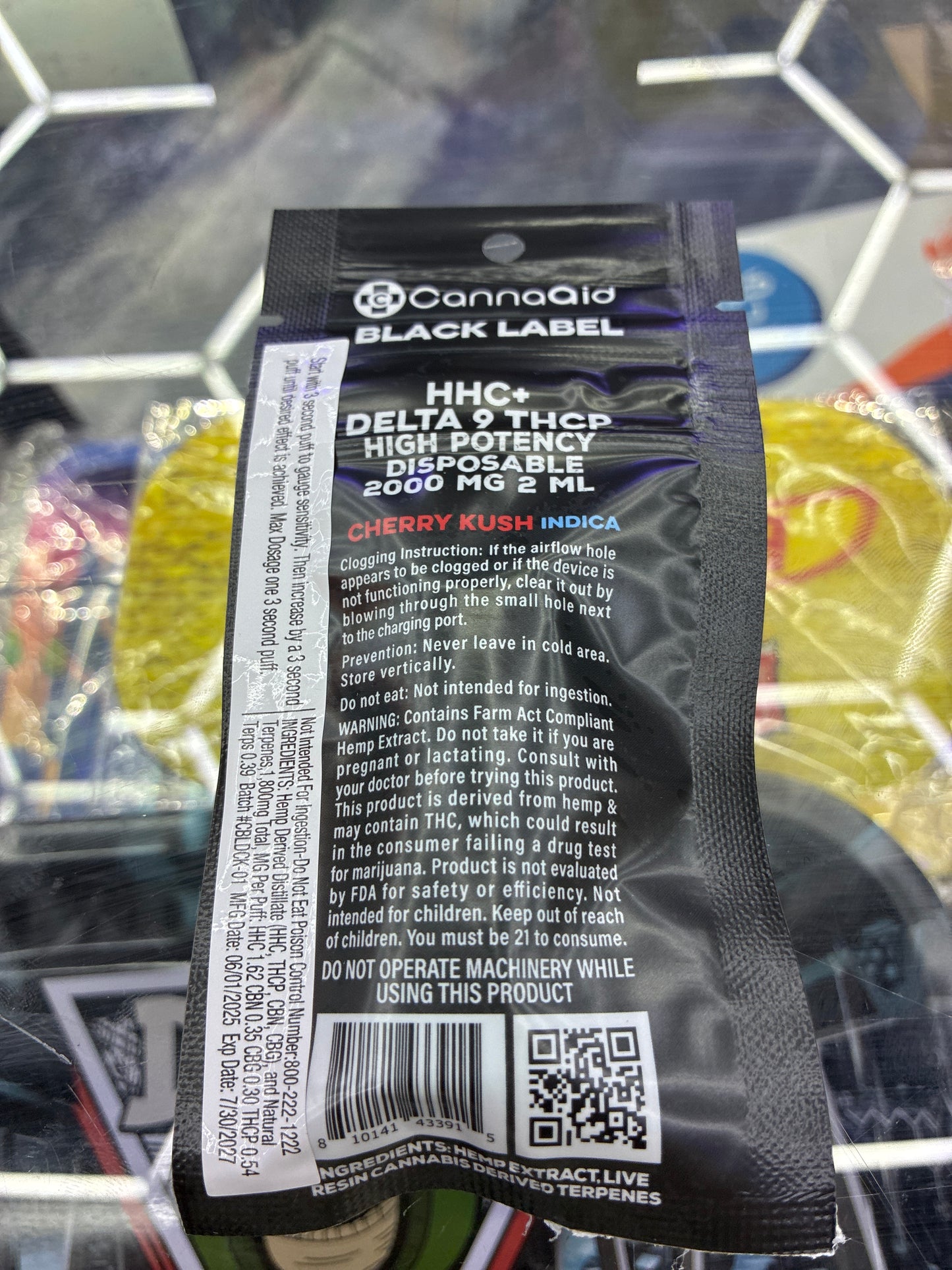CannaAid Black Label d-9 thcp 2g jet cherry kush indica