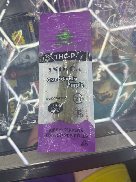 Crownzen thc-p handcrafted keif & terpene joints granddaddy purp indica