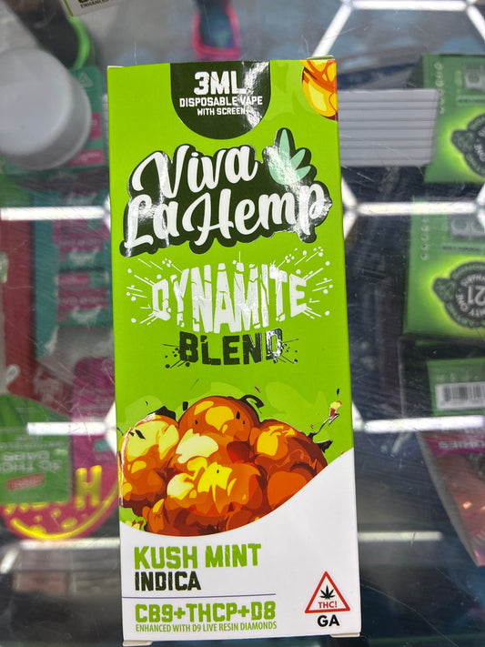 Viva la hemp dynamite blend cb9+thcp+d8 3ml indica kush mint