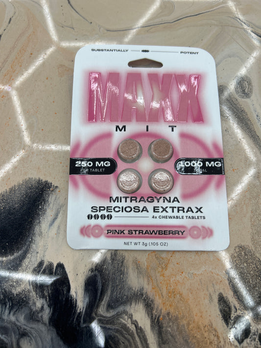 MAXX mit kratom extract tablets pink strawberry 250mg 4ct