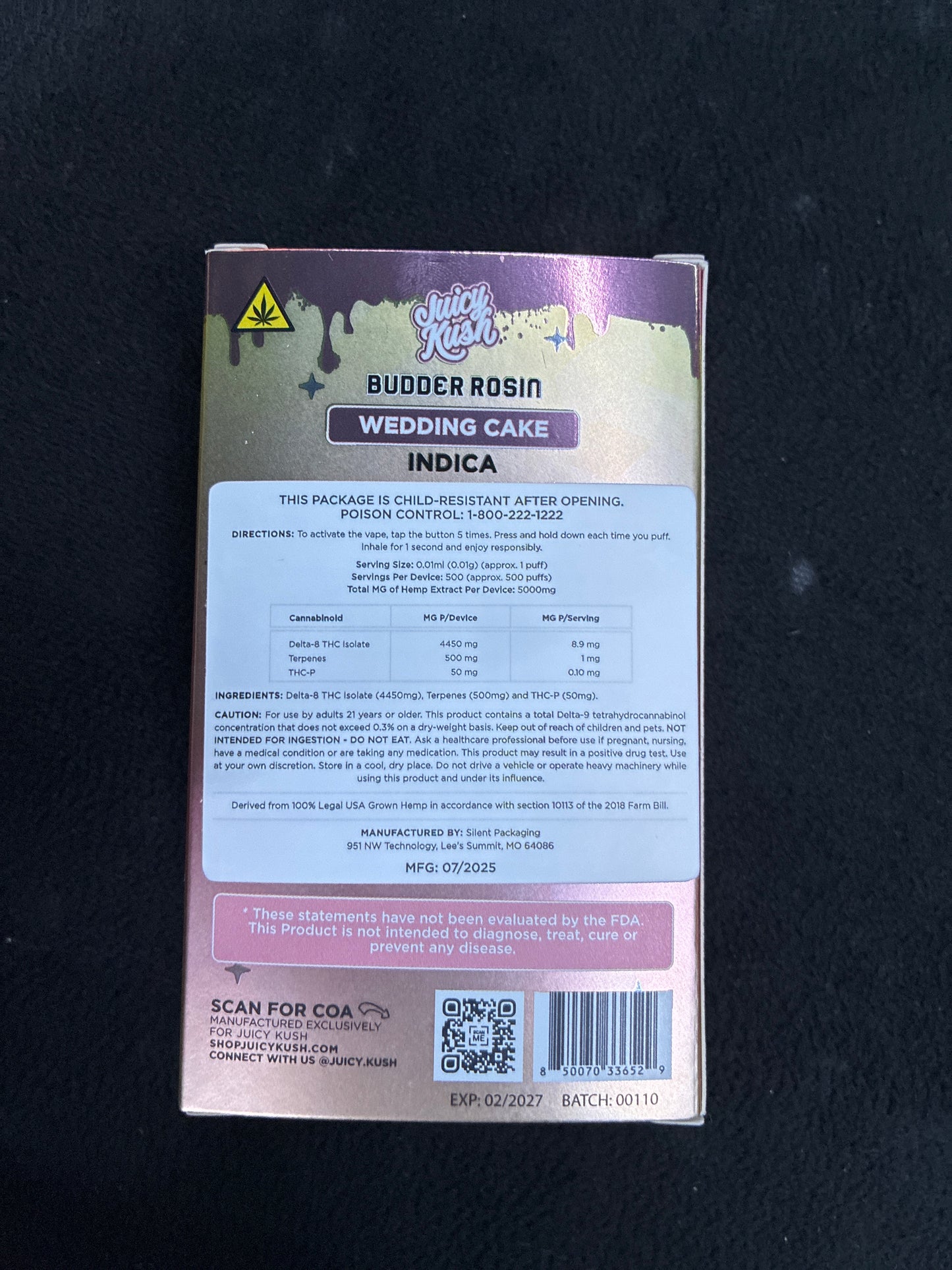 Juicy kush budder rosin wedding cake indica thcp live rosin 5 gram