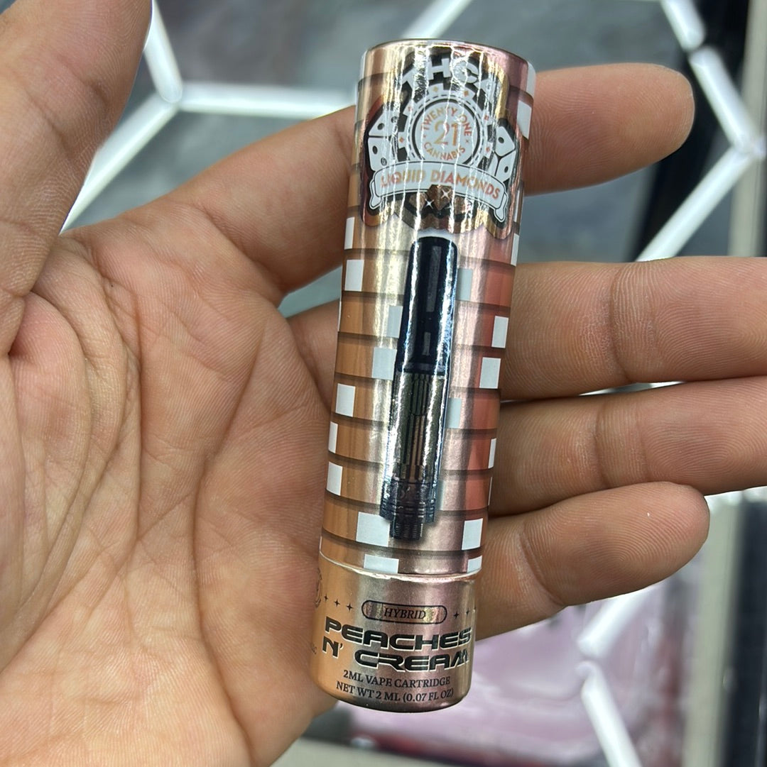 Twenty one Cannabis, THCA, liquid diamonds. Peaches and cream hybrid , 2G vape cartridge￼