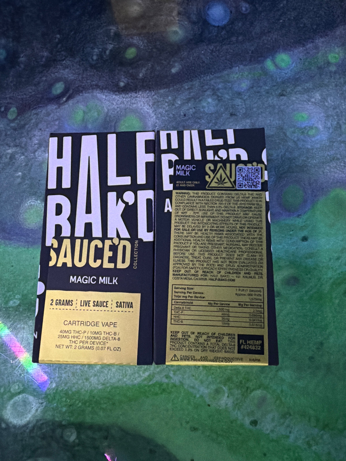 Half bakd 2g live sauce cartridge Magic Milk Sative