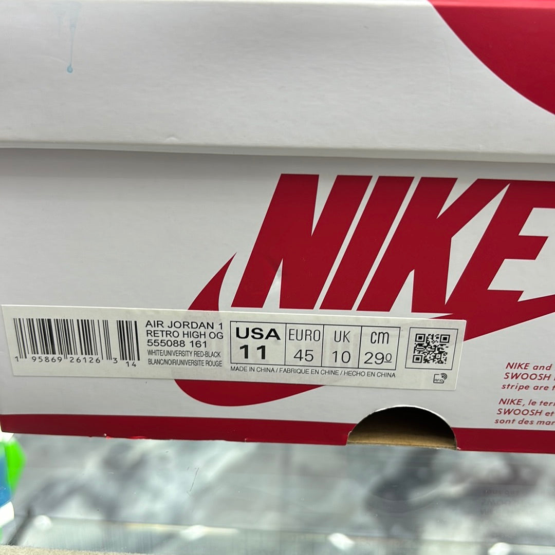 Air Jordan, 1 retro high OG, white/university, red-black size 11m