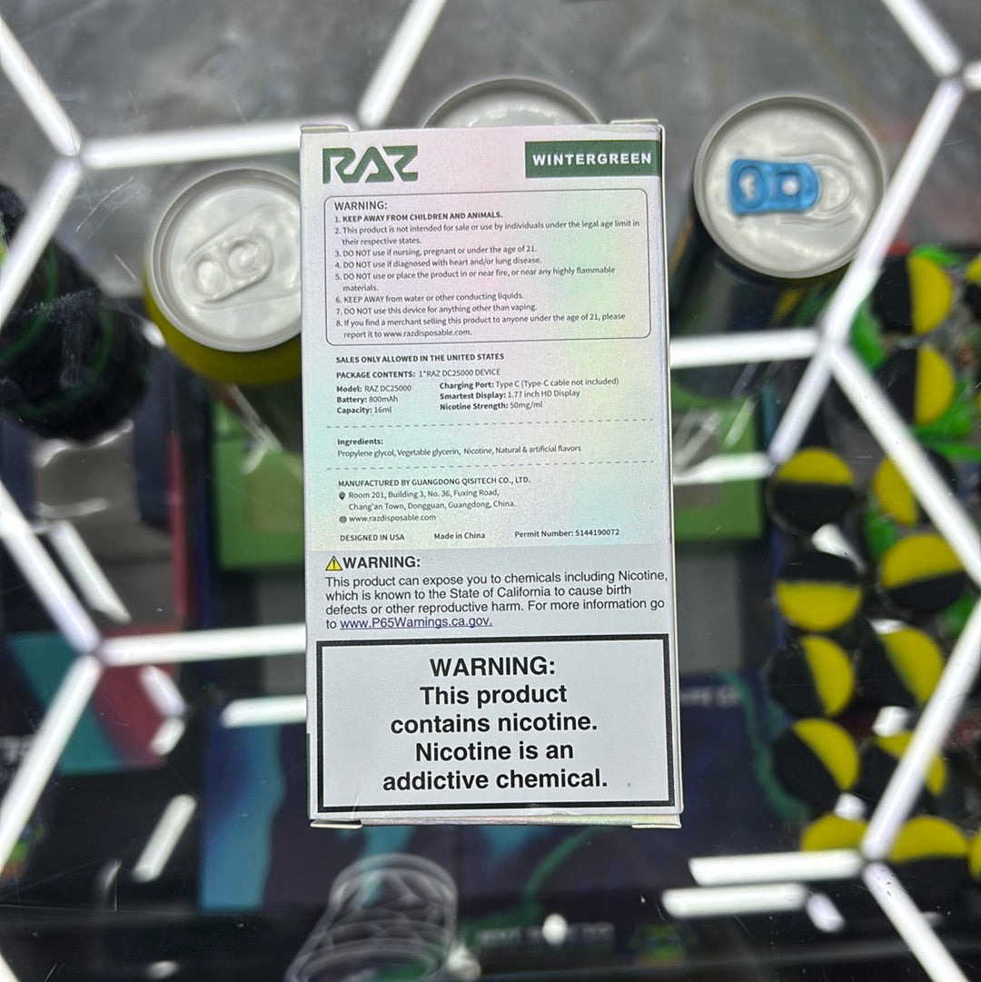 Raz dc25000 25k puffs wintergreen ￼