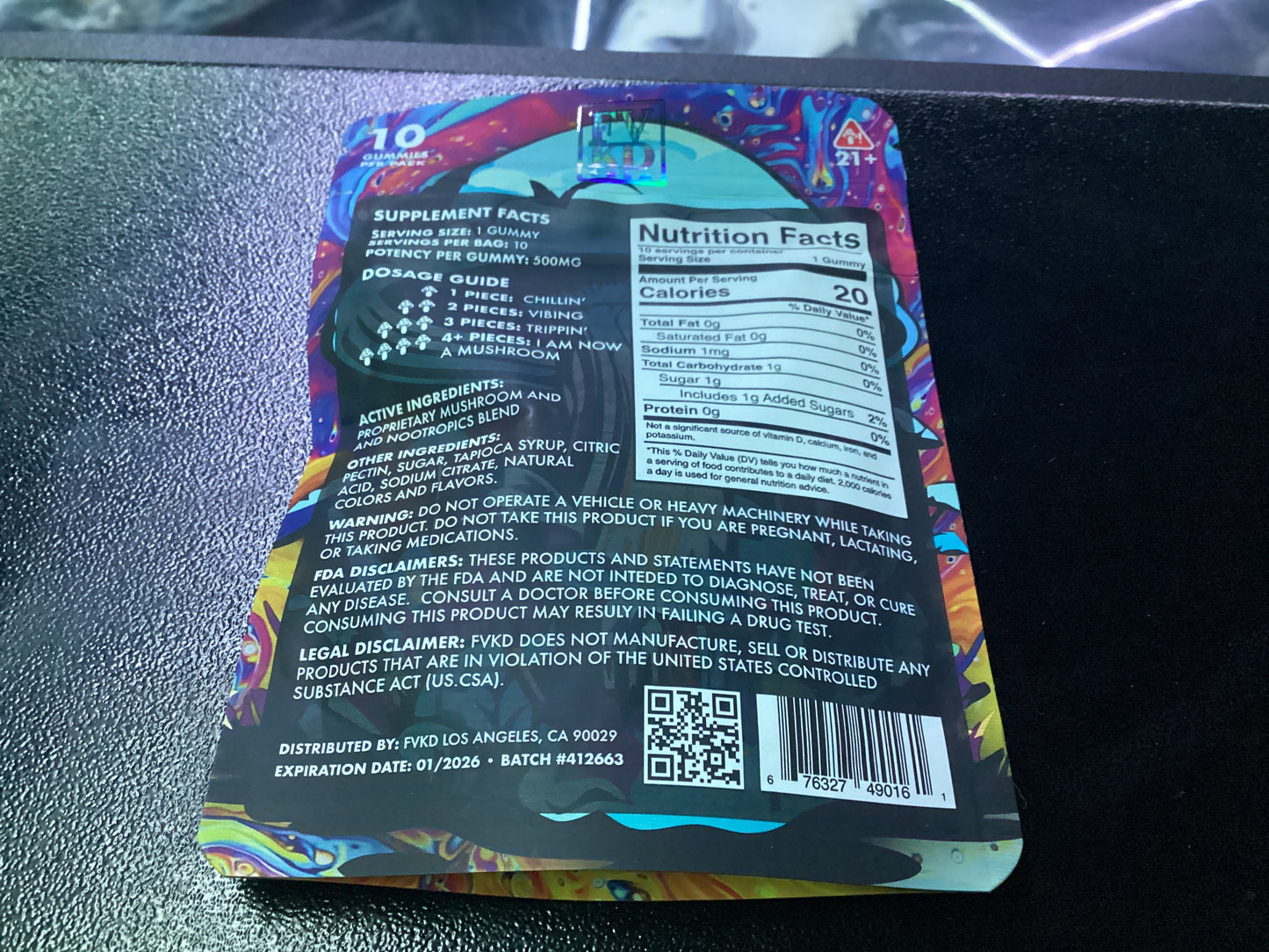 Fvkd enhance hypo mushroom gummy’s blue raspberry 500 MG per gummy 5000 MG per bag