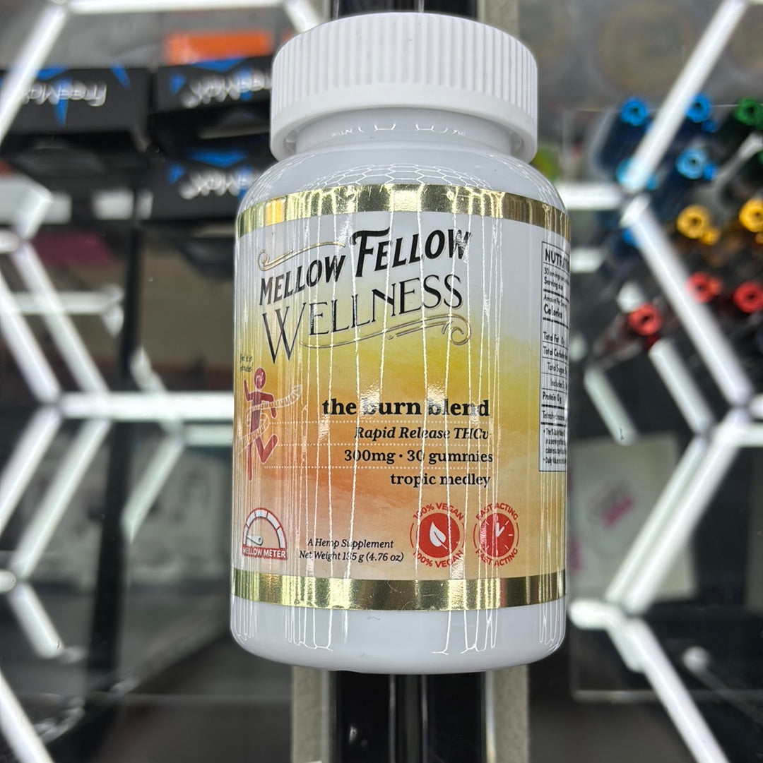 Mellow fellow wellness, the burn blend rapid release THCV 300mg 30 gummy‘s tropic melody