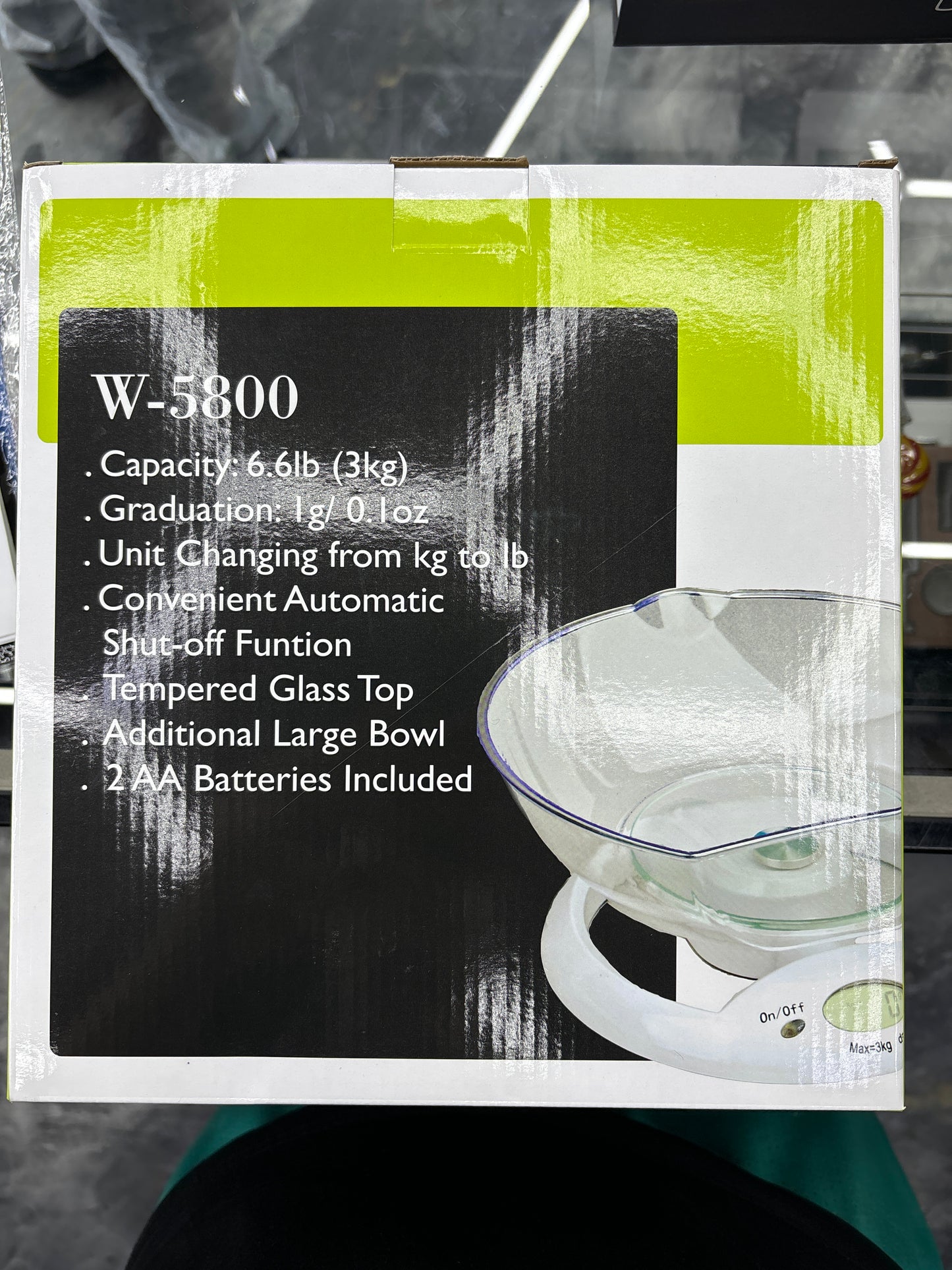 Weighmax glass top kitchen scale with large bowl