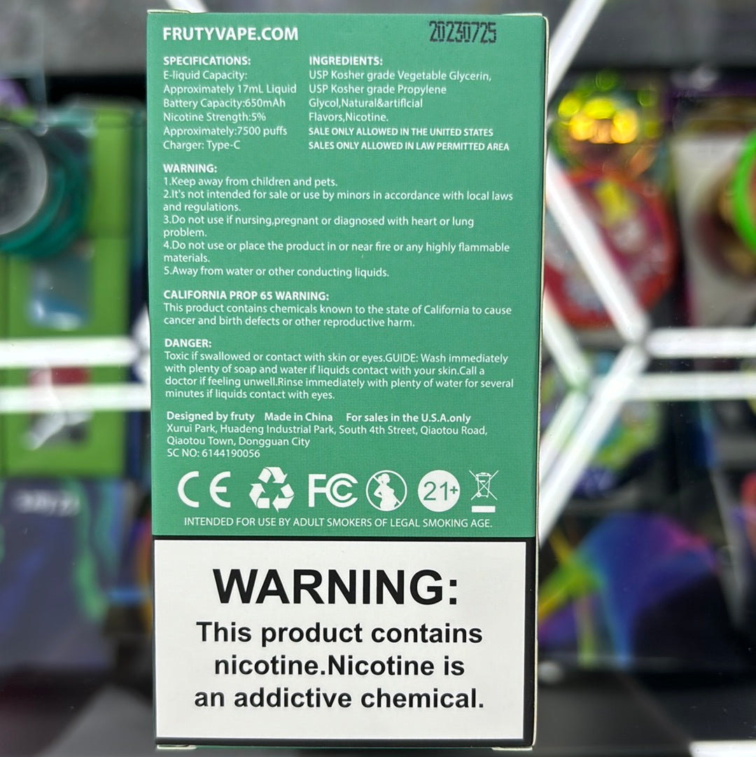 Fruty bar, 7500 puffs strawberry, lemon, mint