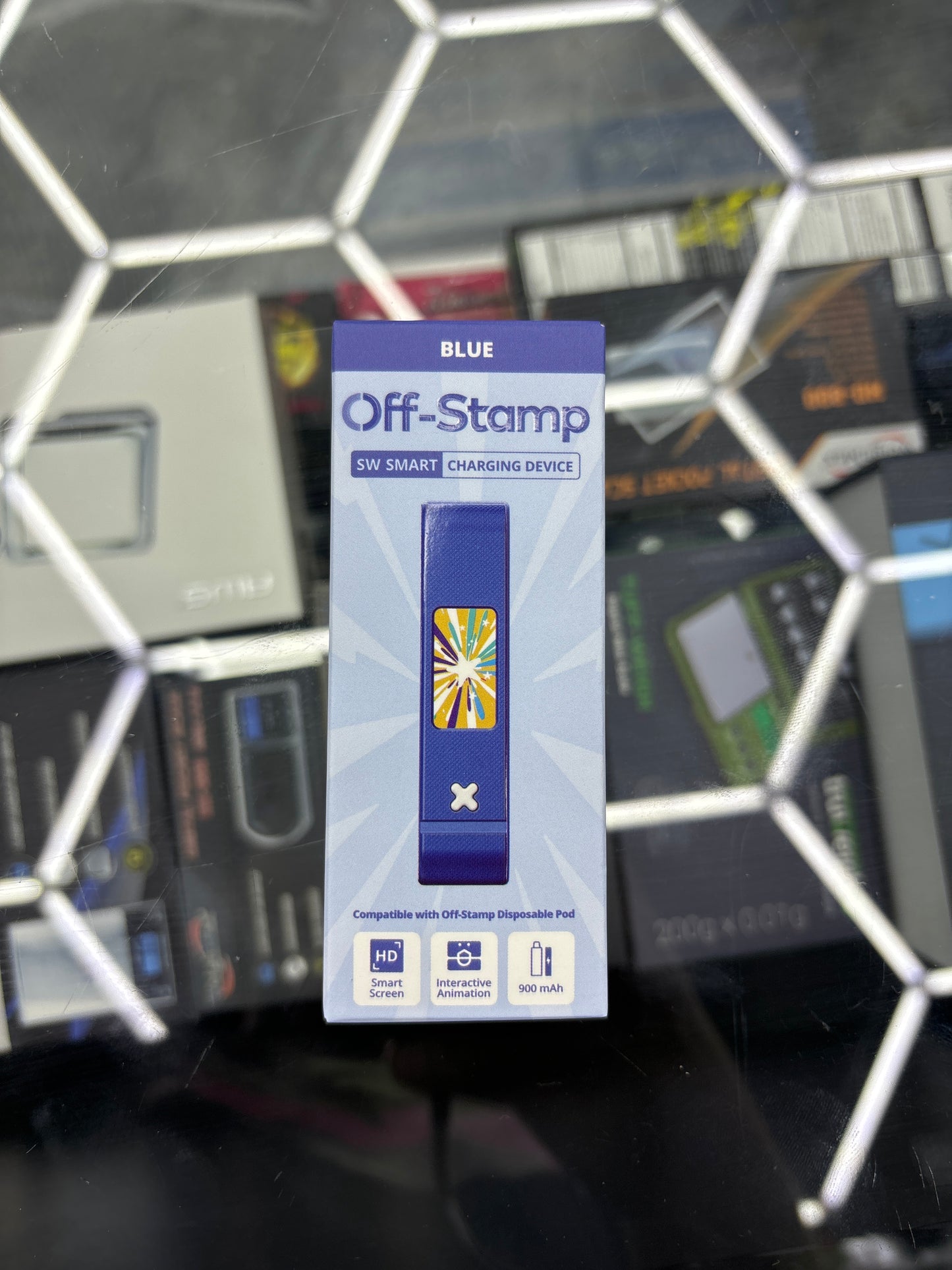 Off stamp blue battery