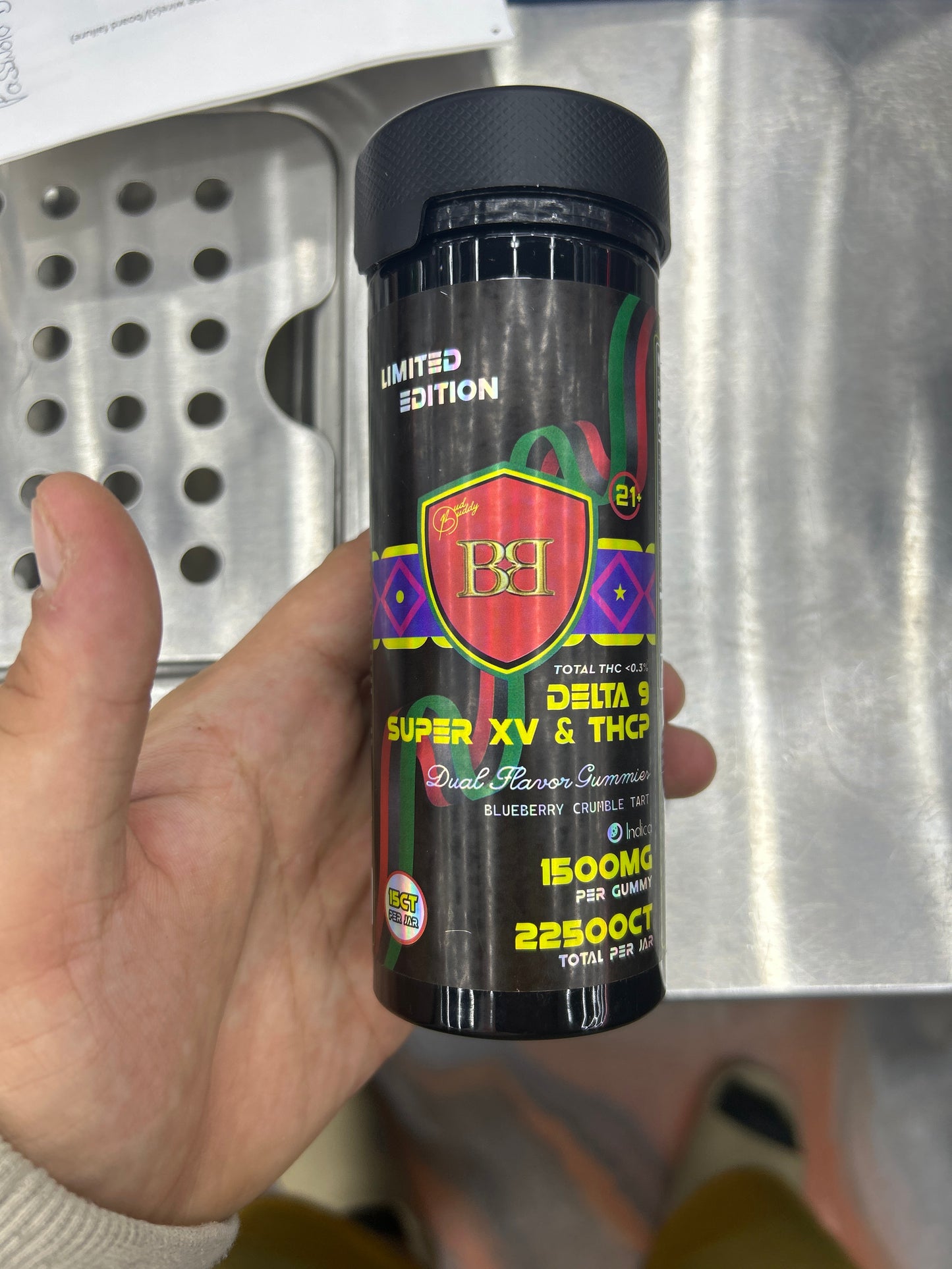Bud buddy delta 9 super XV & thcp dual flavor gummies 1500mg per gmmy 22500mg jar berry gelato cream indica