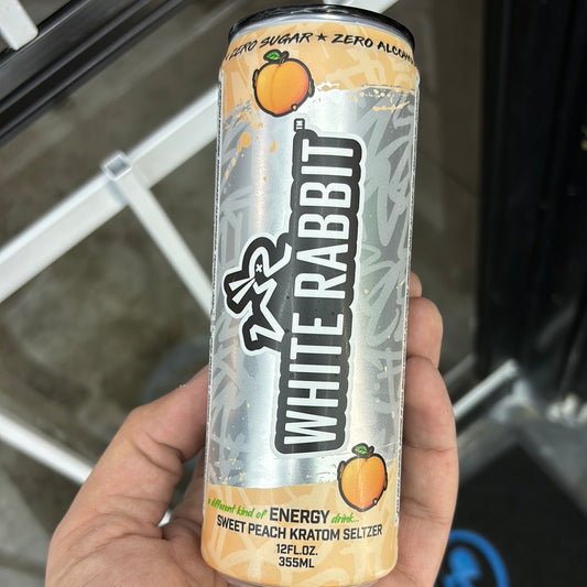 White rabbit, sweet peach, Kratom seltzer