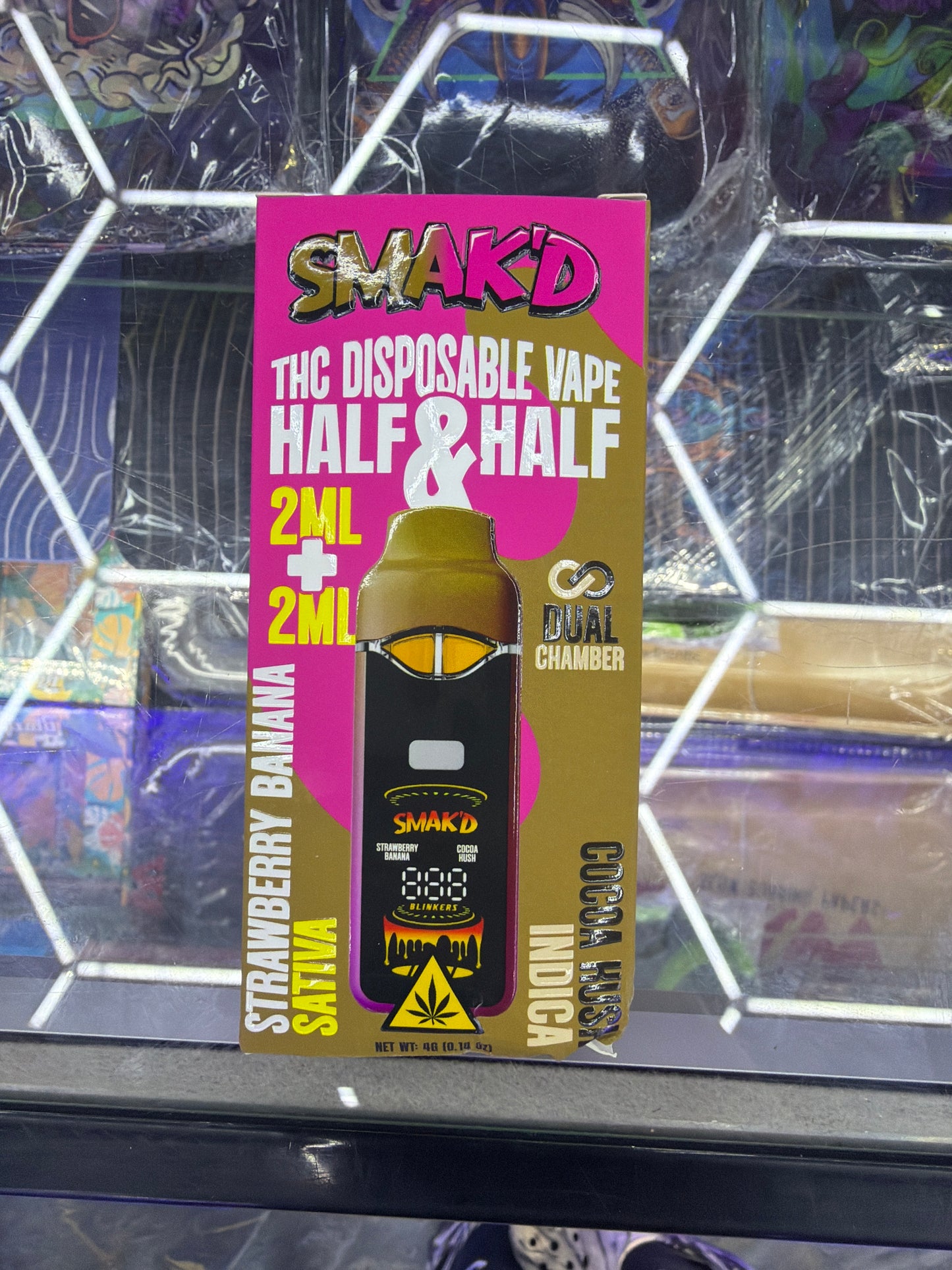 Smakd thca disposable vape Half & Half 2ml + 2ml dual chamber Strawberry Banana sativa / cocoa kush indica