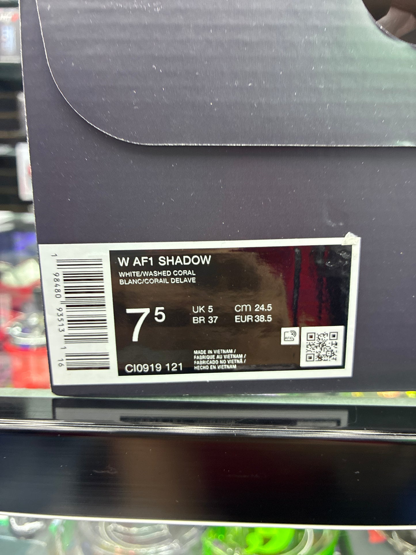 W af1 shadow white/ washed coral size 7.5