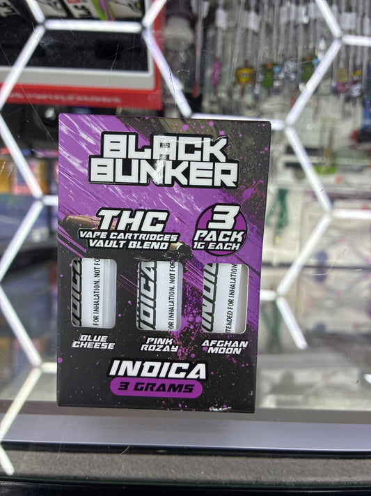 Black bunker Thca vape cartridges vault blend 3x1g indica