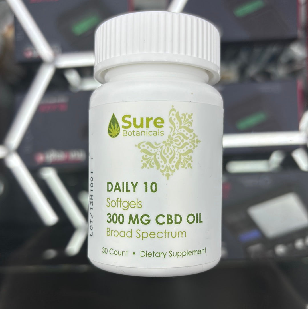 Sure botonicals daily 10 soft gels, 300 MG,CBD oil broad spectrum 30 count