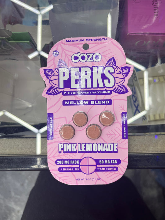 Dozo perk 7-hydromitragynine 200mg/50mg serving mellow blend pink lemonade