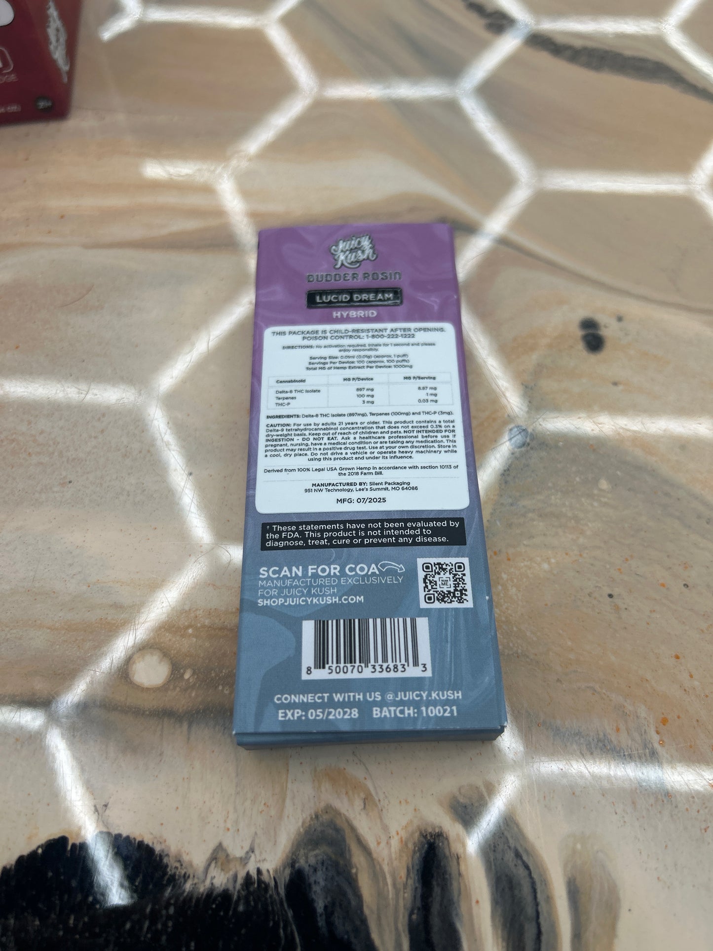 Juicy kush budder rosin 1g vape lucid dream hybrid