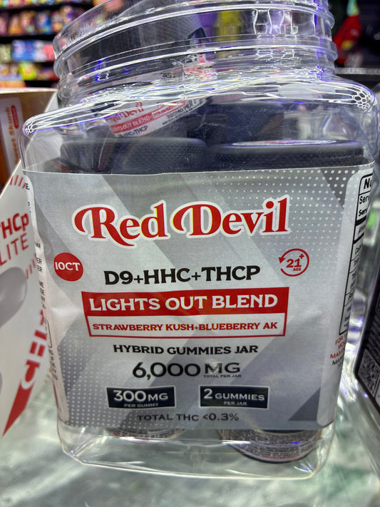 Red devil d9+hhc+thcp lights out blend strawberry kush + blueberry ak 300mg 2ct