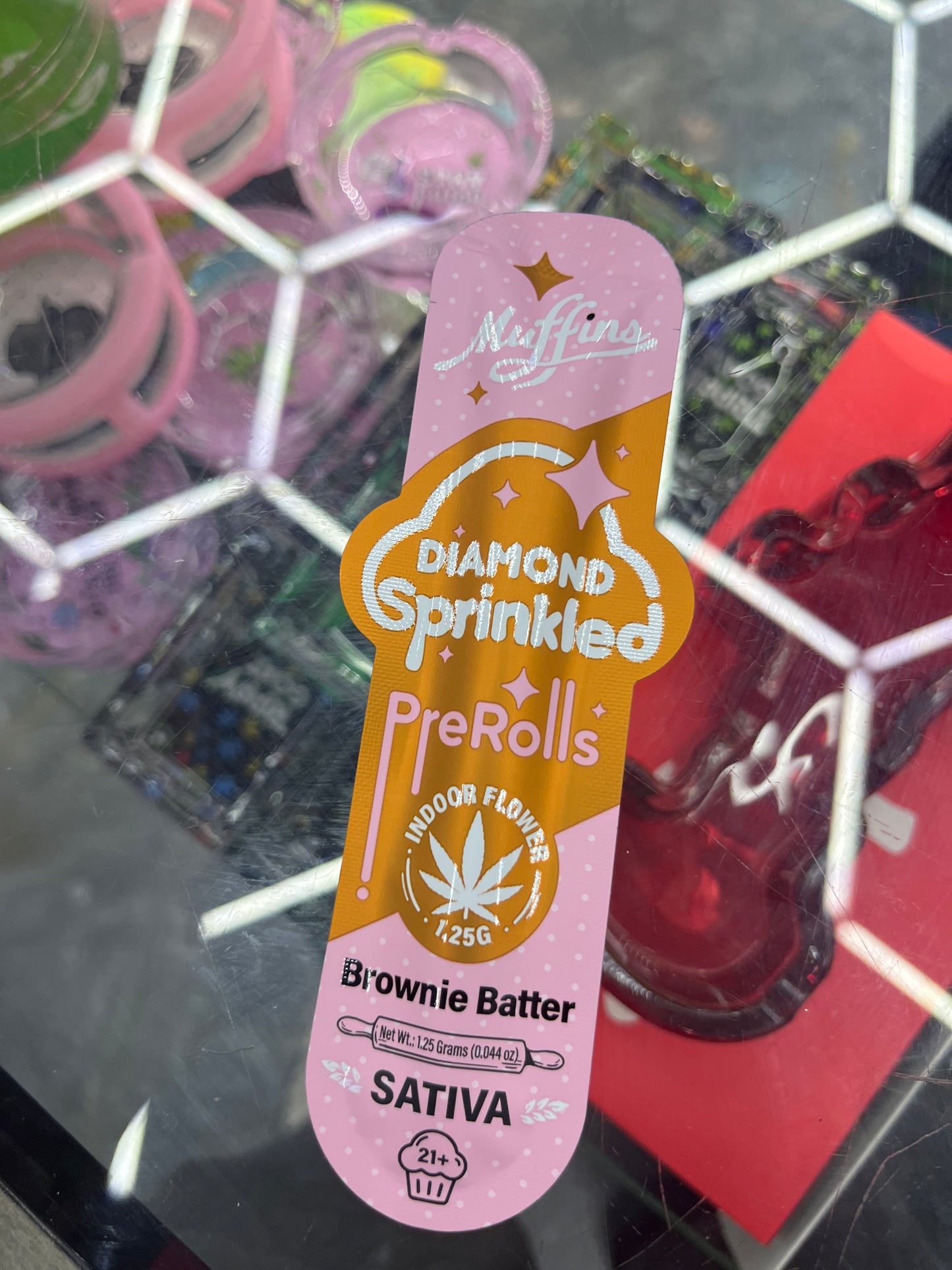 Muffin diamond sprinkled prerolls brownie batter