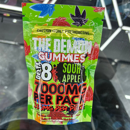 The demon gummy’s sour apple 7000mg per pack