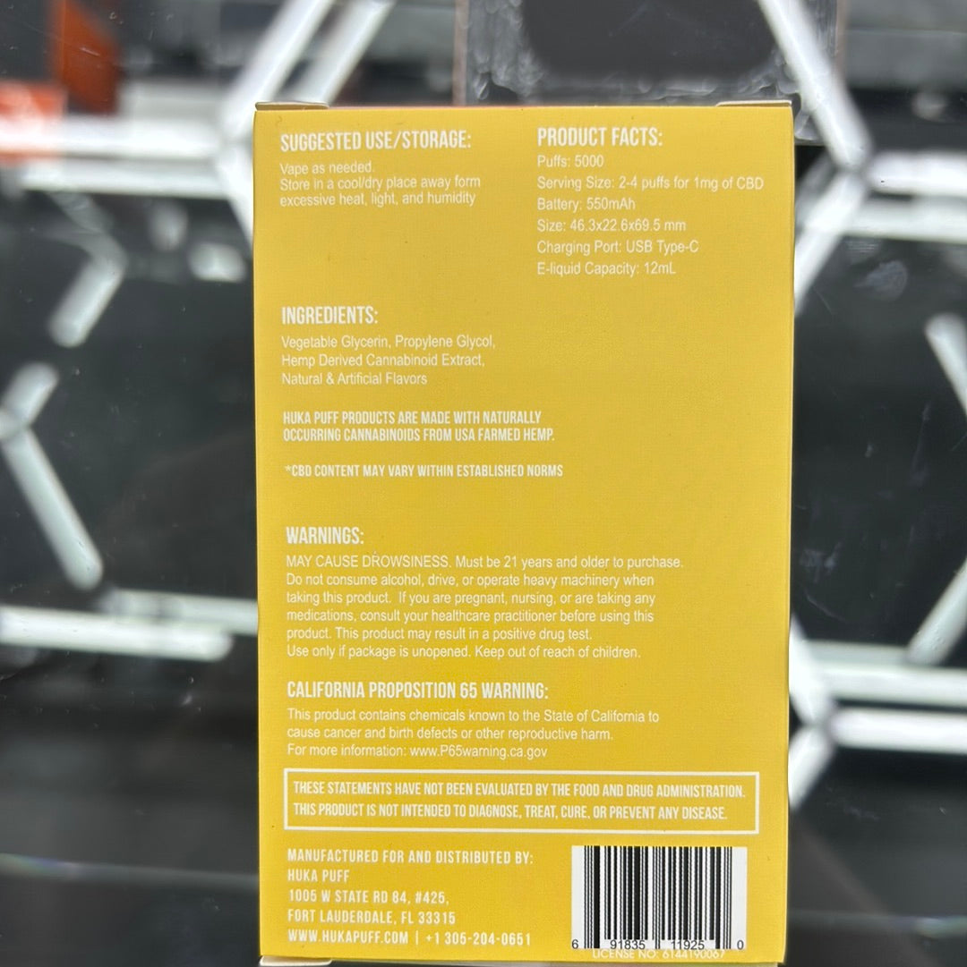Huka puff 5000 CBD puffs 1200 mg CBD peach cream