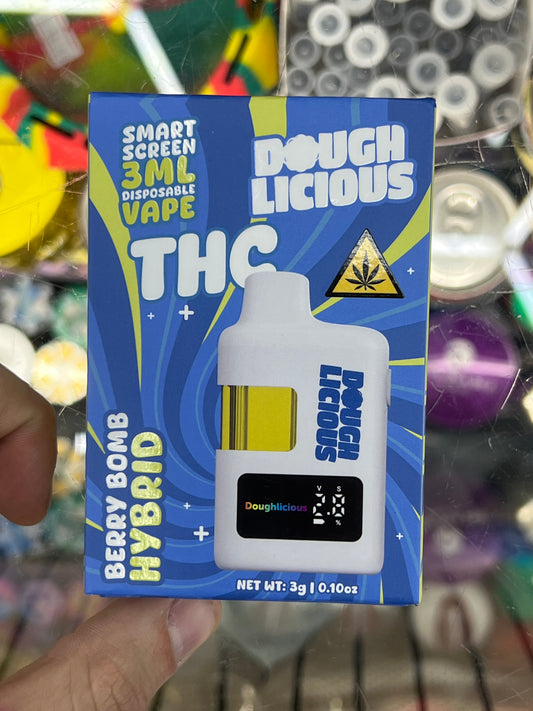Doughlicious disposable vape thc-a blend 3ml berry bomb hybrid