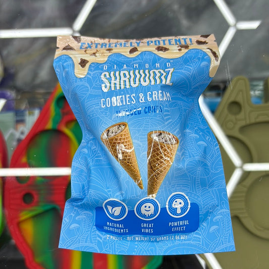 Diamond shruumz cookies, and cream, infused cones, two pieces, extremely potent