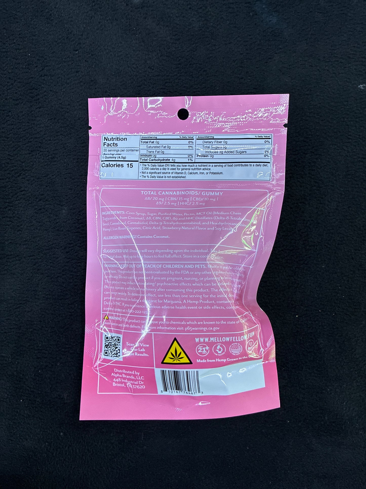 Mellow fellow dream live resin blend strawberry 20 pack gummies