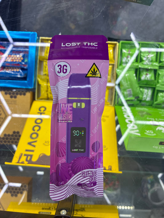 Lost thc live resin 3g disposable gelato #33 indica