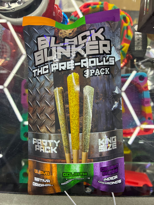 Black bunker thc pre-rolls 3 pack party pack king size