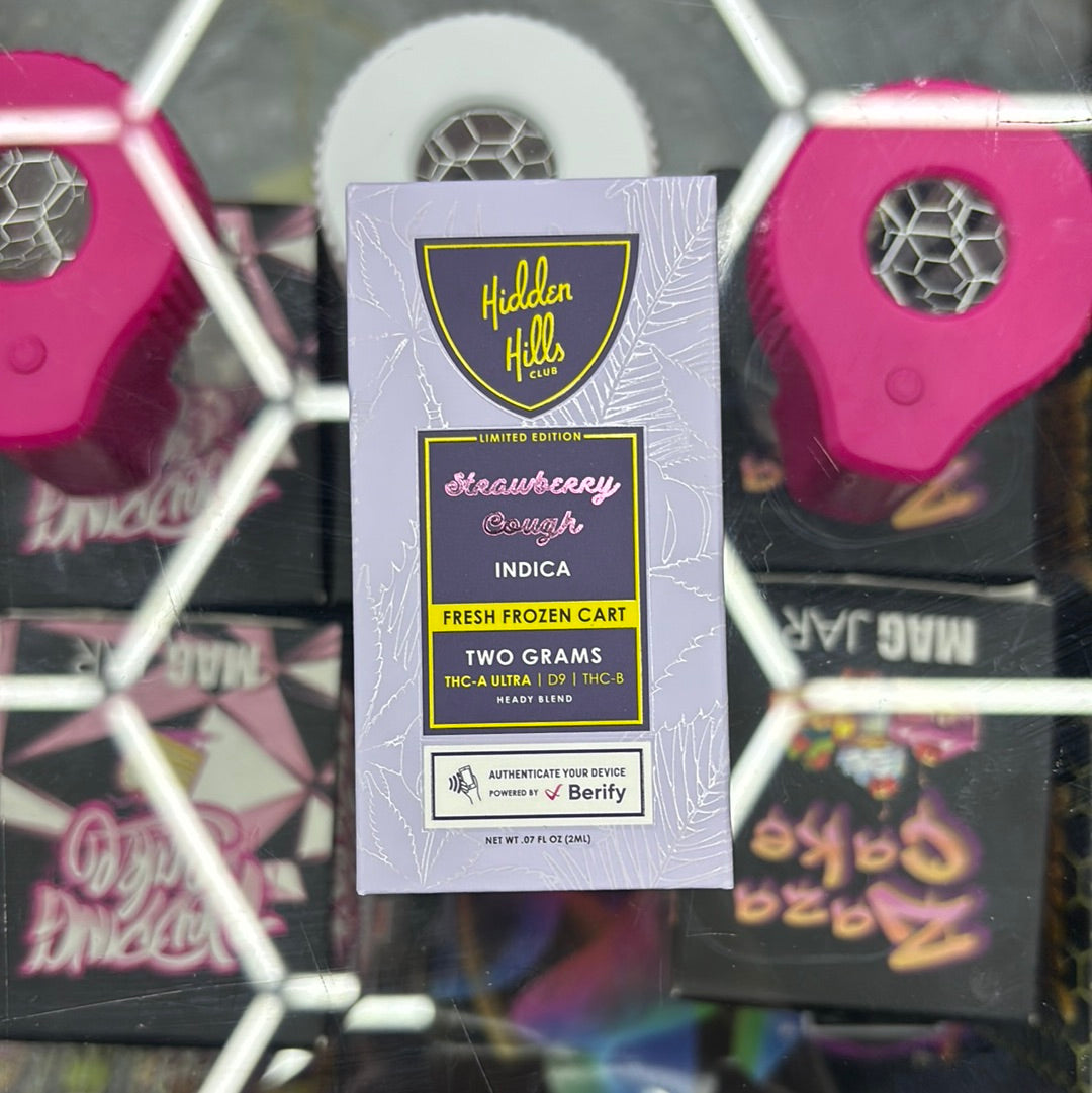 Hidden Hills club strawberry cough indica fresh frozen cart 2 g THC a ultra heady blend