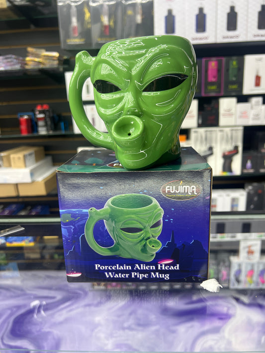 Porcelain alien head water pip mug