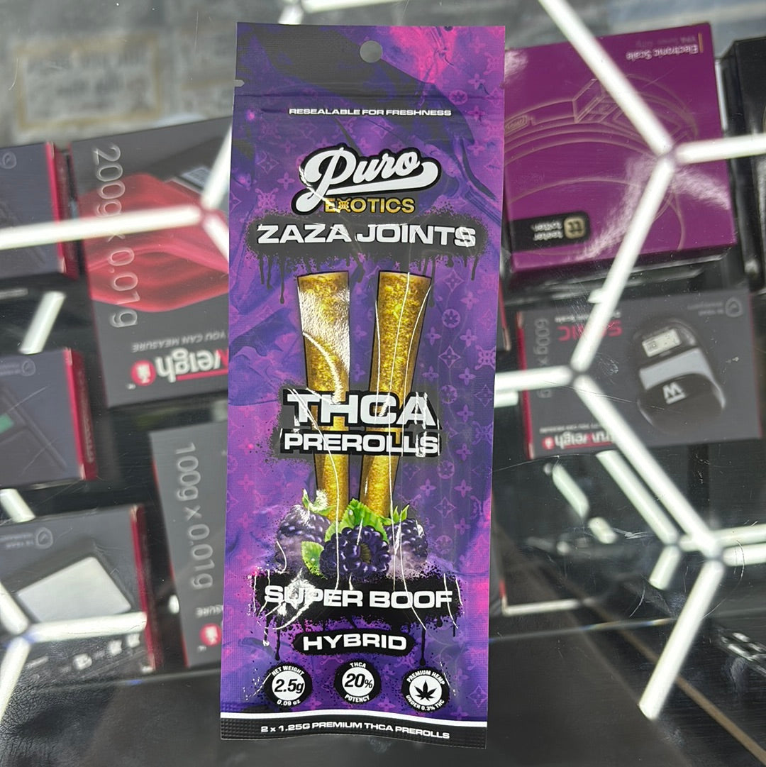Puro exotics Zaza joints super boof 2.5G pre-rolls hybrid
