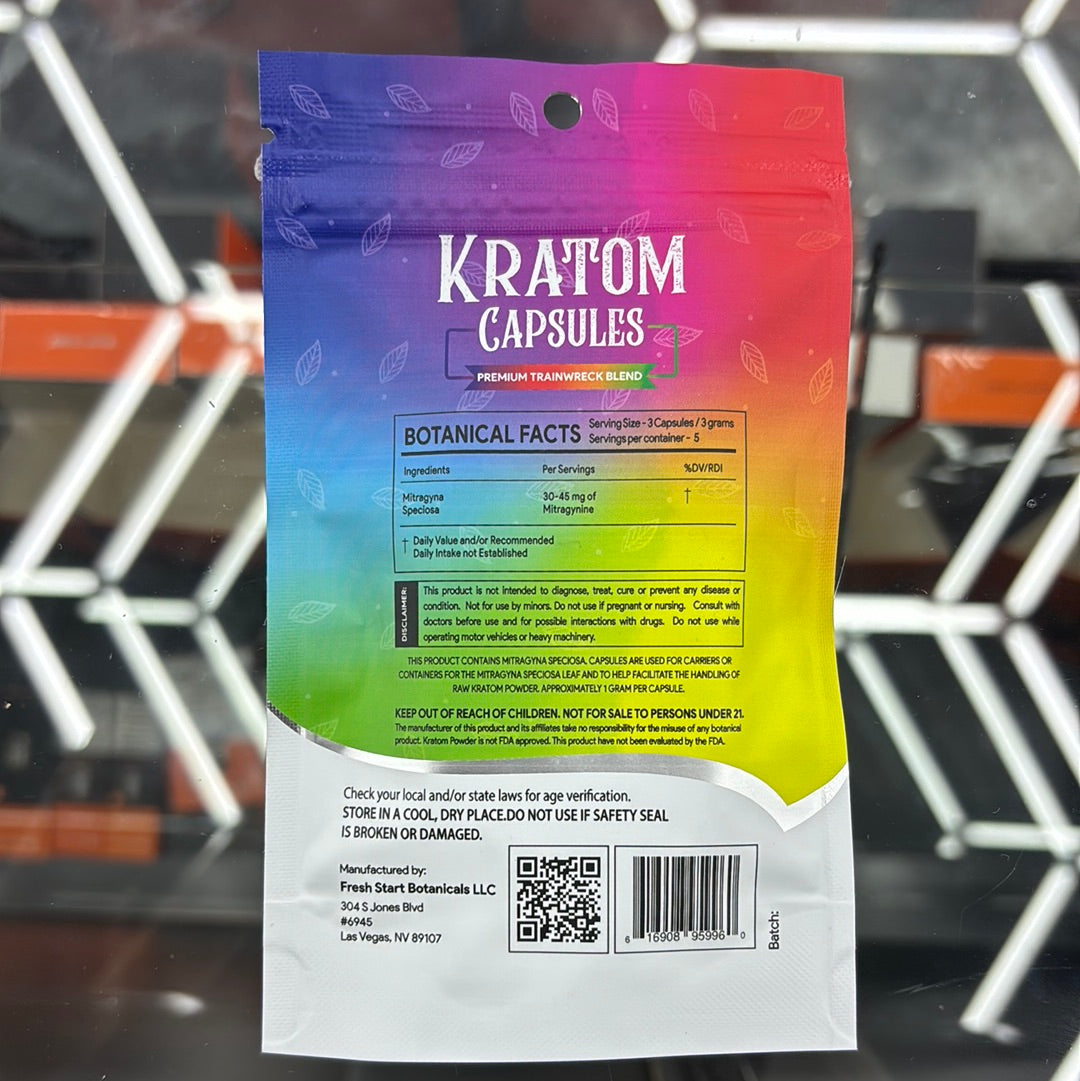 Fresh start botanicals Kratom capsules, premium trainwreck 15 capsules